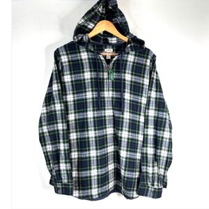 NWT LL Bean Flannel Hoodie Jacket 1X Plaid Full Zip Pockets Gorpcore Fisherman